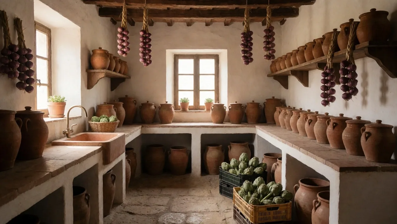 Encimera de cocina con verduras de temporada y cuaderno de planificación semanal