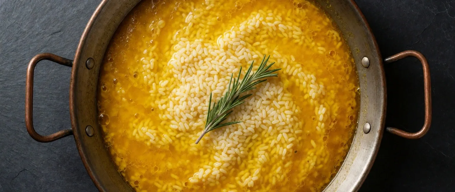 Arroz bomba infusionado con caldo de azafrán